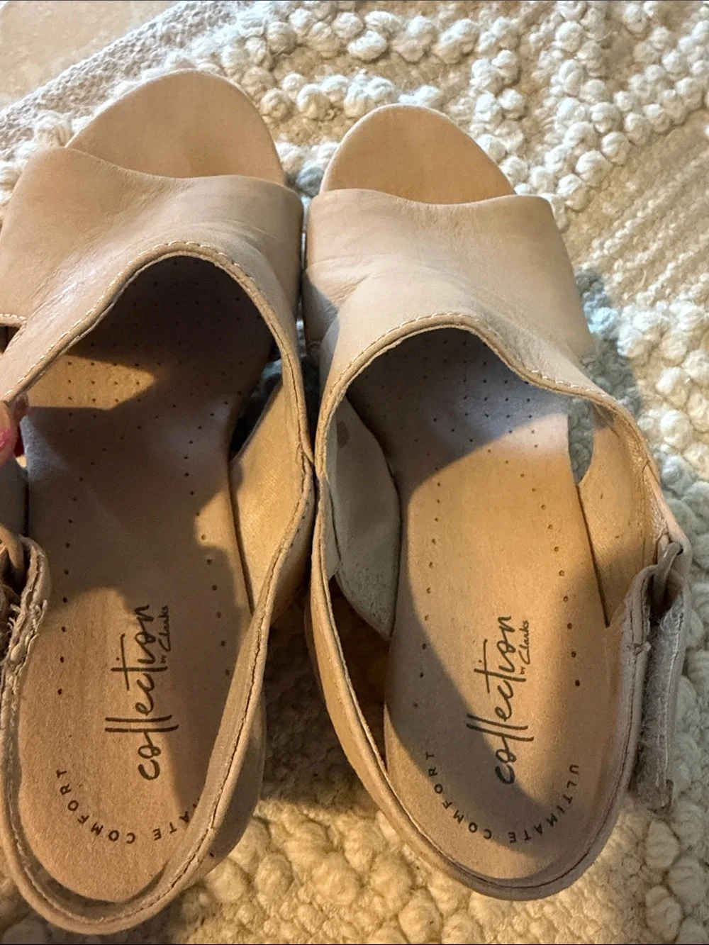 Clark’s collection annadel Beige Cork Wedge Sandals comfort cushion Open Toe 8.5